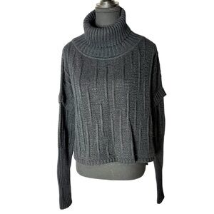 SARAH PACINI Black Jacquard Knit Crop Turtleneck Sweater Merino Wool Alpaca O/S